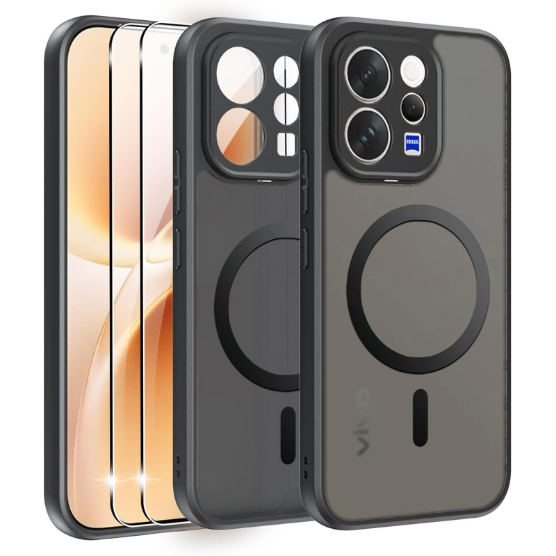 Effcotuo Magnétique Coque pour Vivo V70/V70 Elite 5G Case avec MagSafe avec Verre Trempé Protection écran Anti-Chute Silicone So