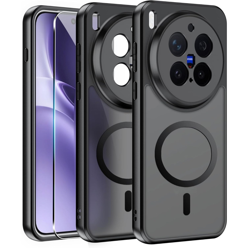 Effcotuo Magnétique Coque pour Vivo X300 Pro Case avec 1 Verre Trempé Protection écran Deux, Soft Etui Silicone TPU Cover Housse