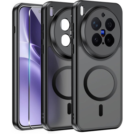 Effcotuo Magnétique Coque pour Vivo X300 Pro Case avec 1 Verre Trempé Protection écran Deux, Soft Etui Silicone TPU Cover Housse