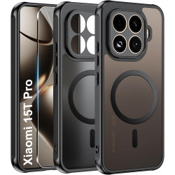 Effcotuo Magnétique Coque pour Xiaomi Mi 15T Pro 5G Case avec MagSafe avec Verre Trempé Protection écran Anti-Chute Silicone Sou