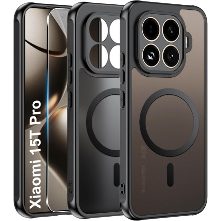 Effcotuo Magnétique Coque pour Xiaomi Mi 15T Pro 5G Case avec MagSafe avec Verre Trempé Protection écran Anti-Chute Silicone Sou