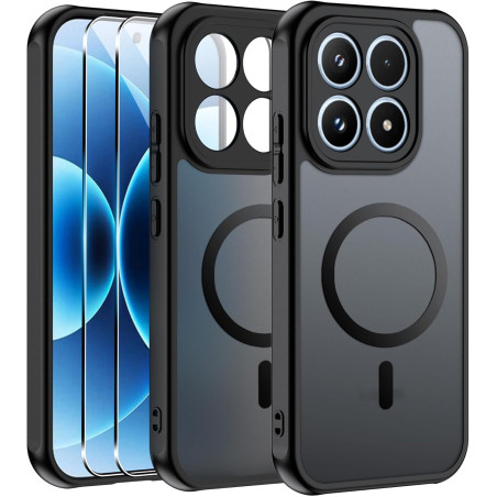 Effcotuo Magnétique Coque pour Xiaomi Mi 17 5G Case avec MagSafe avec Verre Trempé Protection écran Anti-Chute Silicone Souple +