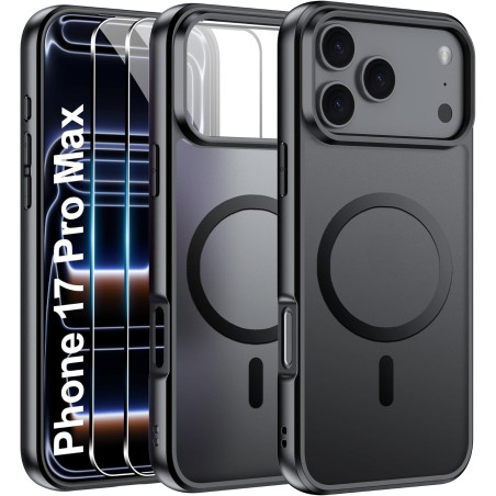 Effcotuo Magnétique Coque pour iPhone 17 Pro Max Case avec MagSafe avec 2 Verre Trempé Protection écran Anti-Chute Silicone Soup