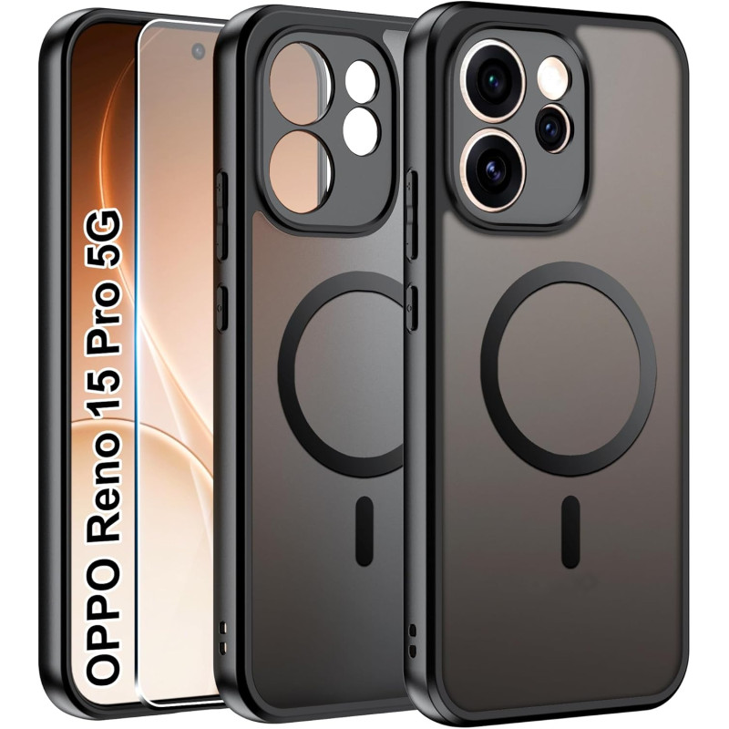 Effcotuo Magnétique Coque pour Oppo Reno 15 Pro 5G Case avec MagSafe avec Verre Trempé Protection écran Anti-Chute Silicone Soup
