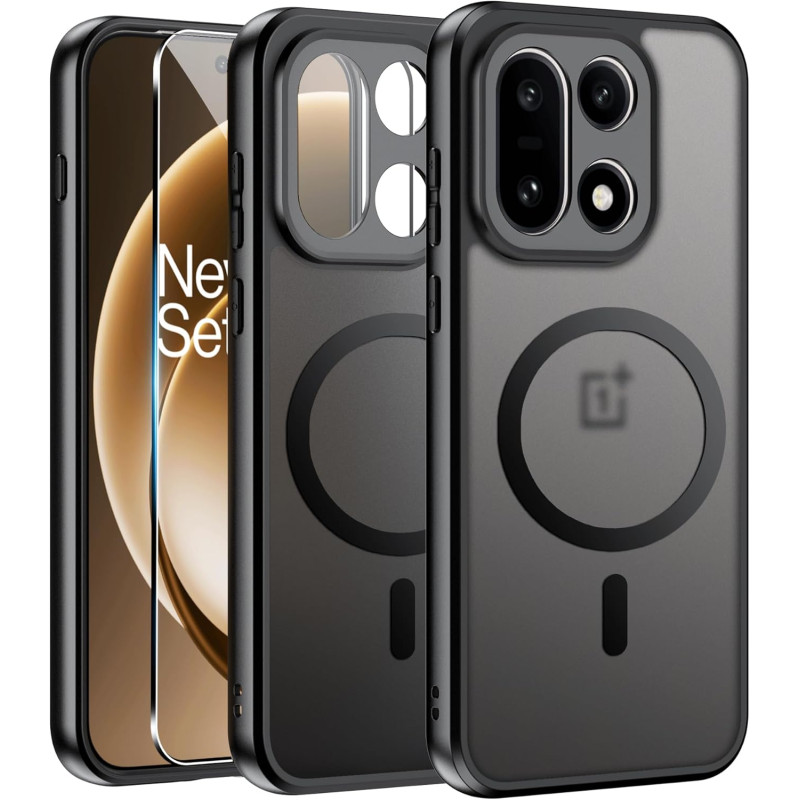 Effcotuo Magnétique Coque pour OnePlus 15 5G Case avec MagSafe avec Verre Trempé Protection écran Anti-Chute Silicone Souple + P