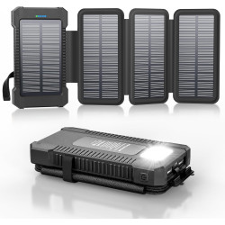 Chargeur Solaire 26800 mAh avec 4 Panneaux Solaires, Batterie Externe Solaire étanche avec Charge Rapide USB-C 18W pour Téléphon