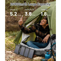 Chargeur Solaire 26800 mAh avec 4 Panneaux Solaires, Batterie Externe Solaire étanche avec Charge Rapide USB-C 18W pour Téléphon
