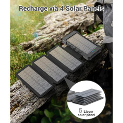 Chargeur Solaire 26800 mAh avec 4 Panneaux Solaires, Batterie Externe Solaire étanche avec Charge Rapide USB-C 18W pour Téléphon