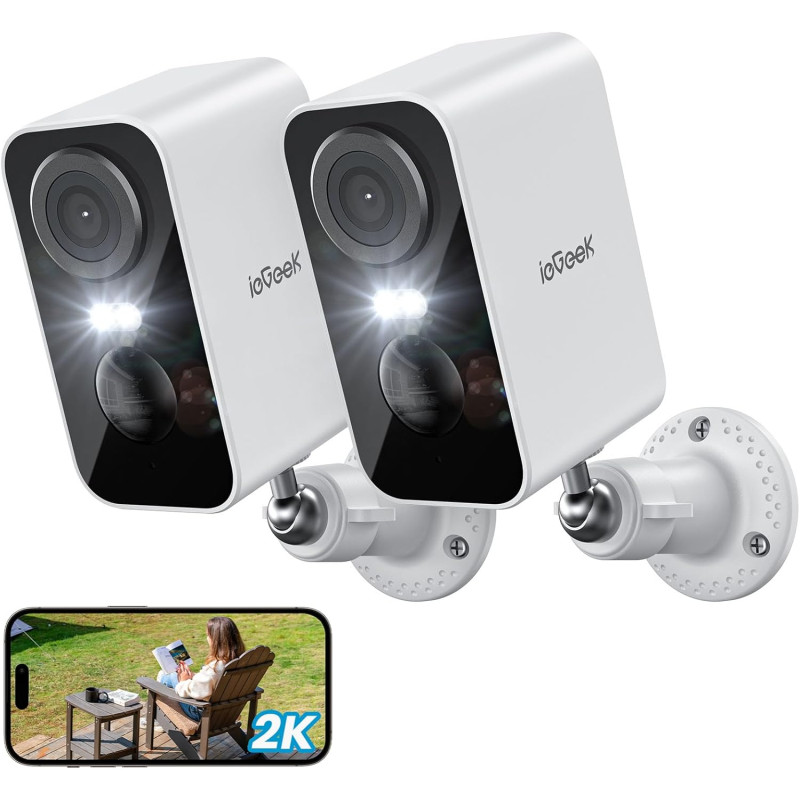 ieGeek 2K Caméra Surveillance WiFi Exterieure sans Fil ZS-GX3S 2pcs | Vision Nocturne Couleur, AI & PIR Détection Mouvement, Ext