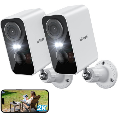 ieGeek 2K Caméra Surveillance WiFi Exterieure sans Fil ZS-GX3S 2pcs | Vision Nocturne Couleur, AI & PIR Détection Mouvement, Ext