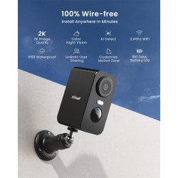 ieGeek 2K Caméra Surveillance WiFi Exterieure sans Fil Batterie, Vision Nocturne Couleur, AI & PIR Détection Mouvement, Extérieu