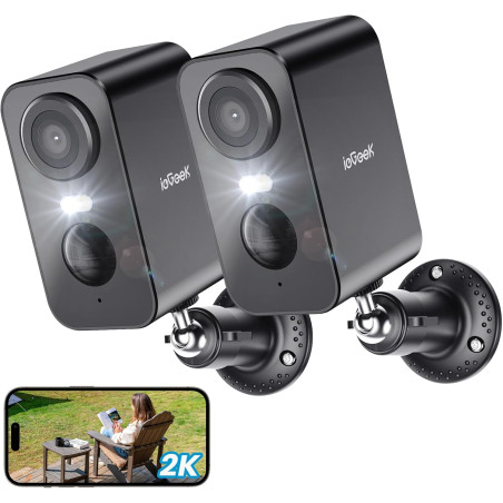 ieGeek 2K Caméra Surveillance WiFi Exterieure sans Fil, Vision Nocturne Couleur, AI & PIR Détection Mouvement, Extérieure/Intéri