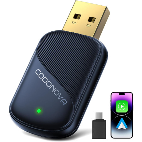 Mini Adaptateur sans Fil pour Apple CarPlay et Android Auto, Métal USB C | Convertisseur CarPlay Filaire en Sans Fil, pour iPhon
