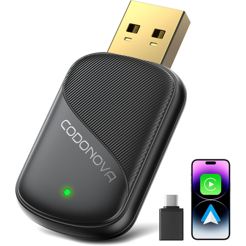 Mini Adaptateur sans Fil pour Apple CarPlay et Android Auto, Métal USB C | Convertisseur CarPlay Filaire en Sans Fil, pour iPhon