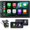 Autoradio 2 din bleutooth avec carplay & android auto sans fil, double din 7 pouces hd écran tactile, fm radio, miroir link, cam