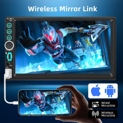 Autoradio 2 din bleutooth avec carplay & android auto sans fil, double din 7 pouces hd écran tactile, fm radio, miroir link, cam