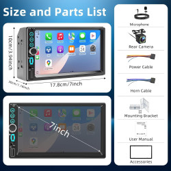 Autoradio 2 din bleutooth avec carplay & android auto sans fil, double din 7 pouces hd écran tactile, fm radio, miroir link, cam