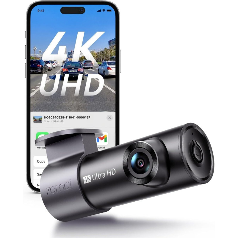 70mai Dashcam Voiture M310 Plus 4K, 2160P Caméra Vision Nocturne, Surveillance du Parking, Commande Vocale, Grand Angle, Enregis