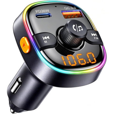 Gizmovine emetteur bleutooth voiture,fm transmetteur bleutooth voiture pour la musique,téléphone kit main libre,allume cigare av