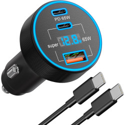 130W Chargeur Allume Cigare USB C avec LED Voltmètre, 3Ports Adaptateur 12V | Prise USB Voiture Chargeur Rapide Voiture Car Acce