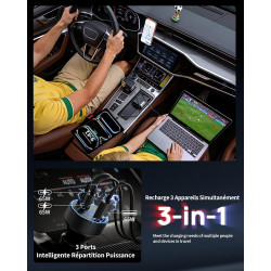 130W Chargeur Allume Cigare USB C avec LED Voltmètre, 3Ports Adaptateur 12V | Prise USB Voiture Chargeur Rapide Voiture Car Acce