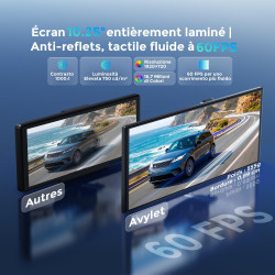 Avylet écran 10,25" carplay & android auto, détection ai bsd arrière | | dashcam 4k avant & hd 64go, 1920x720p, 60fps, mirror li