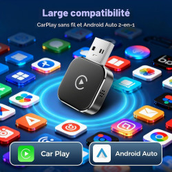 2026 adaptateur sans fil carplay & android auto 2-en-1, adaptateur android auto wifi 2,4+5,0 ghz, connexion bleutooth 5.0 stable
