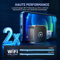 2026 adaptateur sans fil carplay & android auto 2-en-1, adaptateur android auto wifi 2,4+5,0 ghz, connexion bleutooth 5.0 stable