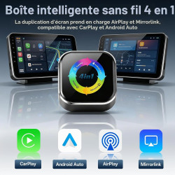 Adaptateur sans Fil CarPlay 4 en 1 - Filaire vers sans Fil pour Car-Play & Android Auto avec Mirror Link & AirPlay, Module CarPl