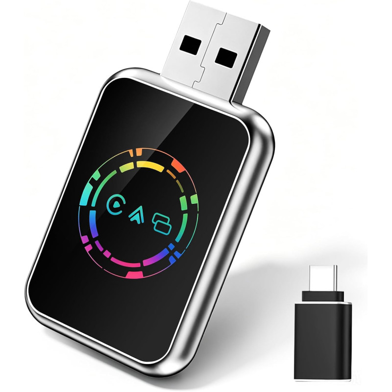 Adaptateur sans fil CarPlay 4 en 1, de filaire à sans fil pour CarPlay et Android Auto, avec MirrorLink et Airplay, WiFi double 