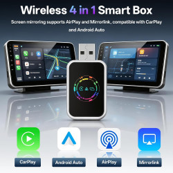 Adaptateur sans fil CarPlay 4 en 1, de filaire à sans fil pour CarPlay et Android Auto, avec MirrorLink et Airplay, WiFi double 