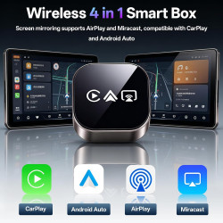 Adaptateur sans Fil CarPlay 4 en 1 Filaire vers sans Fil pour CarPlay & Android Auto avec Mirror Link & AirPlay, Module Car-Play
