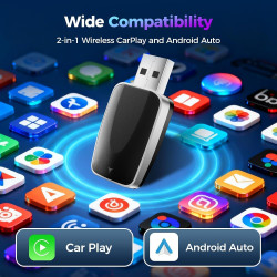 2026 adaptateur sans fil carplay & android auto 2-en-1, adaptateur android auto wifi 2,4+5,0 ghz, connexion bleutooth 5.2 stable