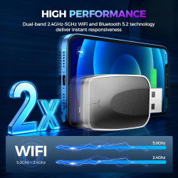 2026 adaptateur sans fil carplay & android auto 2-en-1, adaptateur android auto wifi 2,4+5,0 ghz, connexion bleutooth 5.2 stable