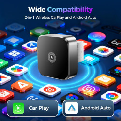 2026 adaptateur sans fil carplay & android auto 2-en-1, adaptateur android auto wifi 2,4+5,0 ghz, connexion bleutooth 5.0 stable