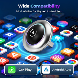 2026 adaptateur de voiture sans fil carplay & android 2 en 1, 2,4 + 5,0 ghz wifi6 android, plug and play, connexion stable bleut