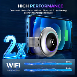 2026 adaptateur de voiture sans fil carplay & android 2 en 1, 2,4 + 5,0 ghz wifi6 android, plug and play, connexion stable bleut