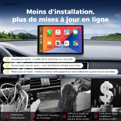 Lamtto écran portable sans fil 11 pouces 2026 upgrade carplay voiture pour apple car play & android auto car play voiture avec n
