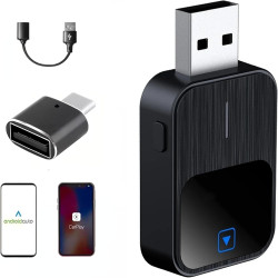 2 en 1 Adaptateur CarPlay sans Fil -Compatible avec IPhone et Android Auto sans Fil, USB/Type-C, Mini-Stable sans Délai, Plug an