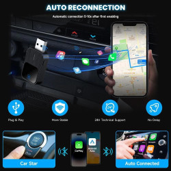 2 en 1 Adaptateur CarPlay sans Fil -Compatible avec IPhone et Android Auto sans Fil, USB/Type-C, Mini-Stable sans Délai, Plug an