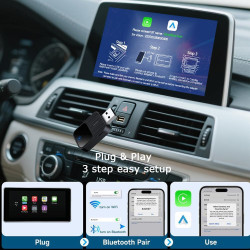 2 en 1 Adaptateur CarPlay sans Fil -Compatible avec IPhone et Android Auto sans Fil, USB/Type-C, Mini-Stable sans Délai, Plug an