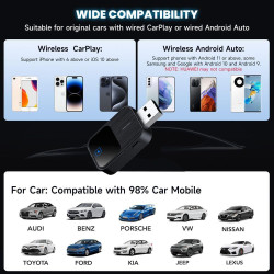 2 en 1 Adaptateur CarPlay sans Fil -Compatible avec IPhone et Android Auto sans Fil, USB/Type-C, Mini-Stable sans Délai, Plug an