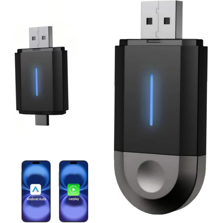 Carplay Adaptateur sans Fil, CarPlay sans Fil 2 en 1 pour CarPlay/Android Auto, Cle Car Play Connectivité Rapide et Stable, Plug