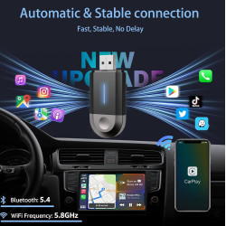Carplay Adaptateur sans Fil, CarPlay sans Fil 2 en 1 pour CarPlay/Android Auto, Cle Car Play Connectivité Rapide et Stable, Plug