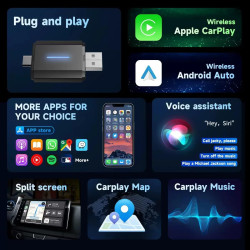 Carplay Adaptateur sans Fil, CarPlay sans Fil 2 en 1 pour CarPlay/Android Auto, Cle Car Play Connectivité Rapide et Stable, Plug
