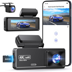 CHORTAU Dashcam Voiture Avant Arrière, 4K+1080P Camera Embarquée Voiture, WiFi Dashcam Carte 64Go Gratuite, IPS 2,99" Camera Voi