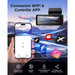 CHORTAU Dashcam Voiture Avant Arrière, 4K+1080P Camera Embarquée Voiture, WiFi Dashcam Carte 64Go Gratuite, IPS 2,99" Camera Voi
