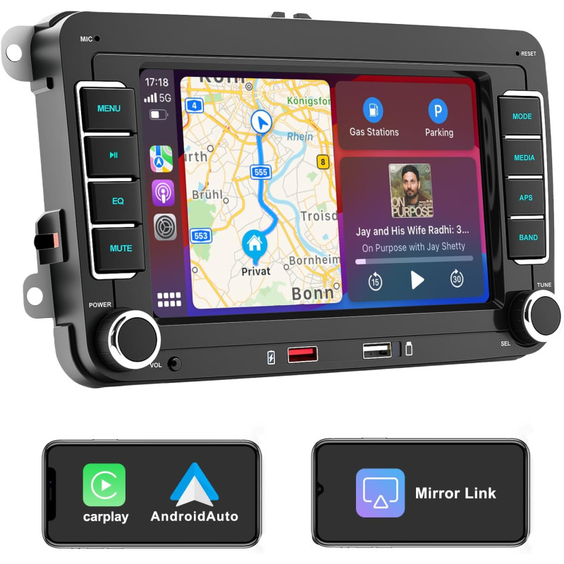 Autoradio pour vw passat golf polo caddy eos touran tiguan jetta seat skoda, radio vw avec carplay & android auto sans fil, écra