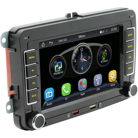 Radio vw avec carplay & android auto sans fil, écran 7 pouces, bleutooth, mirror link, eq, fm/am/rds radio, swc, autoradio pour 