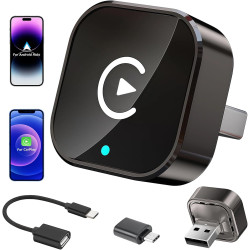 Adaptateur pour carplay et android auto sans fil 2 en 1, plug & play | reconnexion automatique, wifi 2,4+5,0 ghz bleutooth 5.0, 